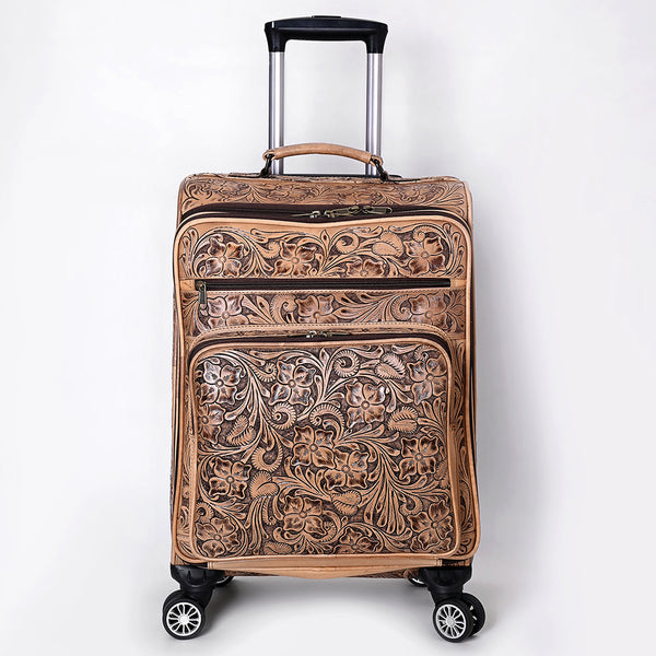 ADBG1601 American Darling Western Hand-Tooled Leather Travel Case with Floral Carving | Premium Genuine Leather Luggage