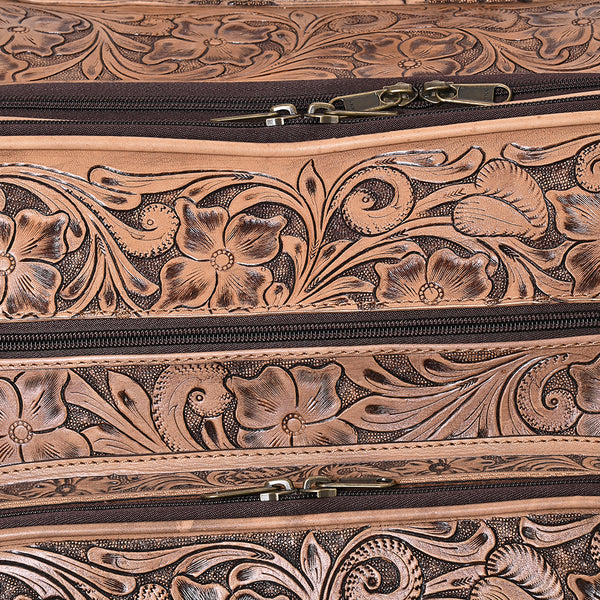 ADBG1601 American Darling Western Hand-Tooled Leather Travel Case with Floral Carving | Premium Genuine Leather Luggage