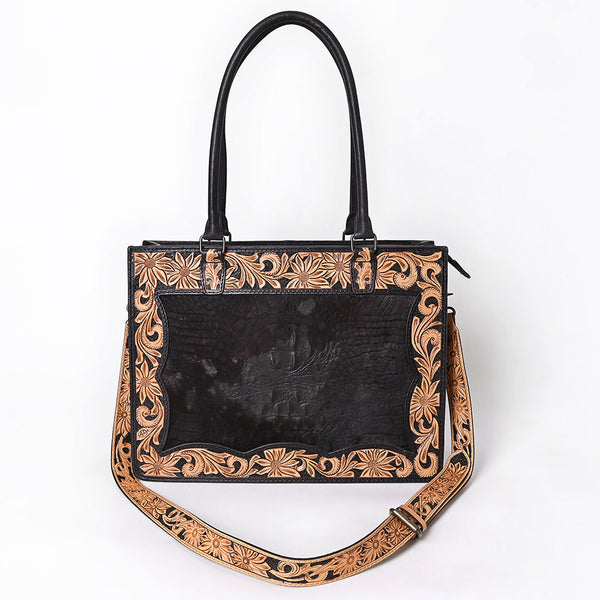 ADBG1605 American Darling Western Genuine Crocodile-Embossed Leather Hand-Tooled Tote Bag with Floral Carving