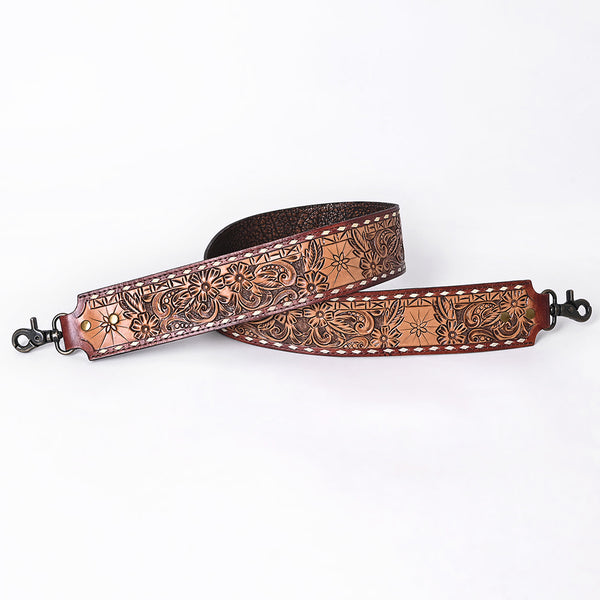 ADBT147 Wide Hand-Tooled Leather Bag Strap with Whipstitch Edges - Western Floral Carved Replacement