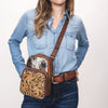 ADBGA654 American Darling Tooled Leather & Cowhide Sling Bag with Floral Front Pocket