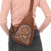 ADBGA662 American Darling Hand Tooled Floral Carved Western Genuine Leather Sling Bag