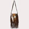 ADBGM477 Cowhide & Leather Western Fringe Messenger Bag - Western Concho Bag with Turquoise Accent