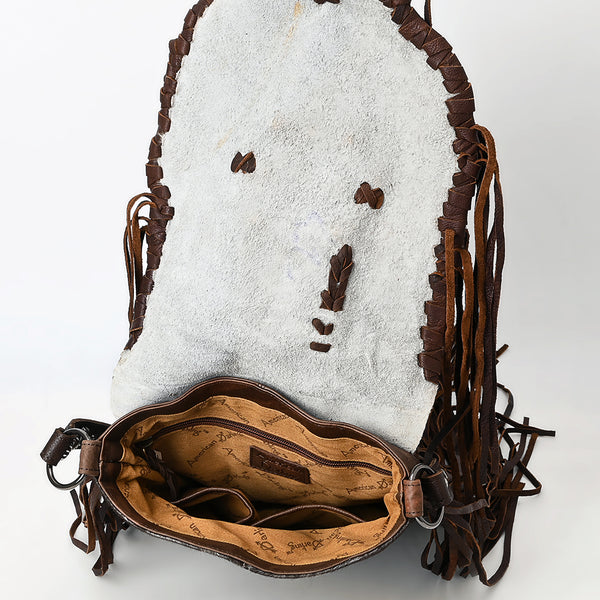 ADBGM477 Cowhide & Leather Western Fringe Messenger Bag - Western Concho Bag with Turquoise Accent
