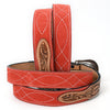 ADBLF330 Tooled Leather Western Belt - Red Genuine suede Back with Antique Silver Buckle