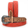 ADBLF330 Tooled Leather Western Belt - Red Genuine suede Back with Antique Silver Buckle