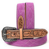 ADBLF332 Pink Genuine suede Western Belt - Tooled Floral Leather Inlay & Silver Engraved Buckle