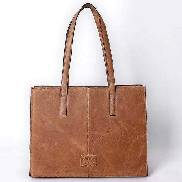 ADBGM517 Western Genuine suede Leather Tote with White Stitch Embroidery - Structured Cowgirl Handbag