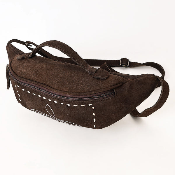 ADBG1618 American Darling Western Genuine Suede Leather Fanny Pack with Boot Stitching Handmade Black Waist Bag