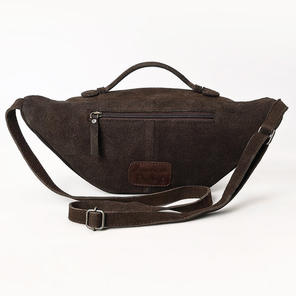 ADBG1618 American Darling Western Genuine Suede Leather Fanny Pack with Boot Stitching Handmade Black Waist Bag
