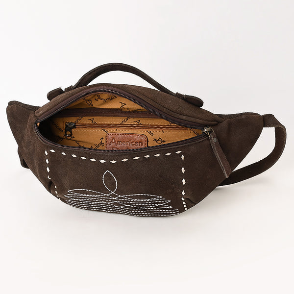 ADBG1618 American Darling Western Genuine Suede Leather Fanny Pack with Boot Stitching Handmade Black Waist Bag