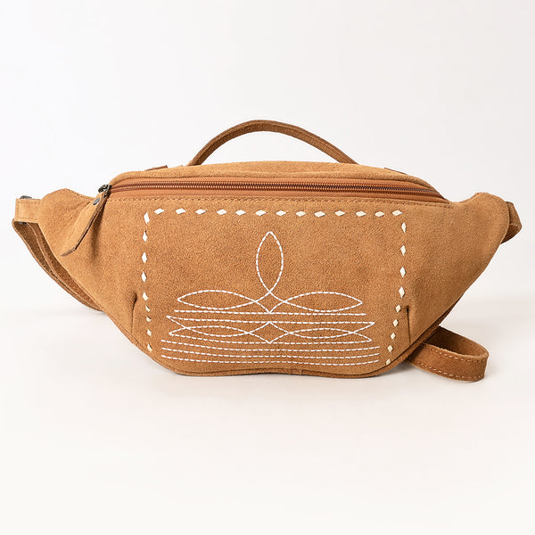 ADBG1618 American Darling Western Genuine Suede Leather Fanny Pack with Boot Stitching Handmade Black Waist Bag