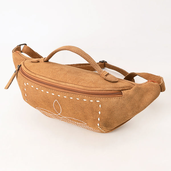 ADBG1618 American Darling Western Genuine Suede Leather Fanny Pack with Boot Stitching Handmade Black Waist Bag