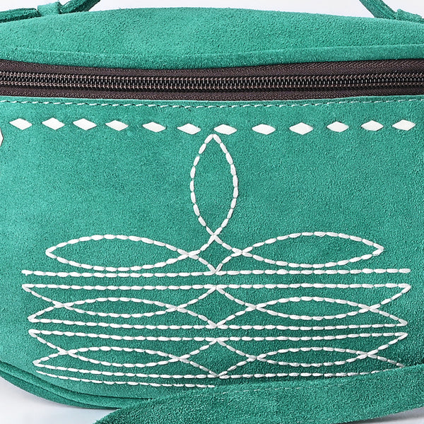 ADBG1618 American Darling Western Genuine Suede Leather Fanny Pack with Boot Stitching Handmade Black Waist Bag