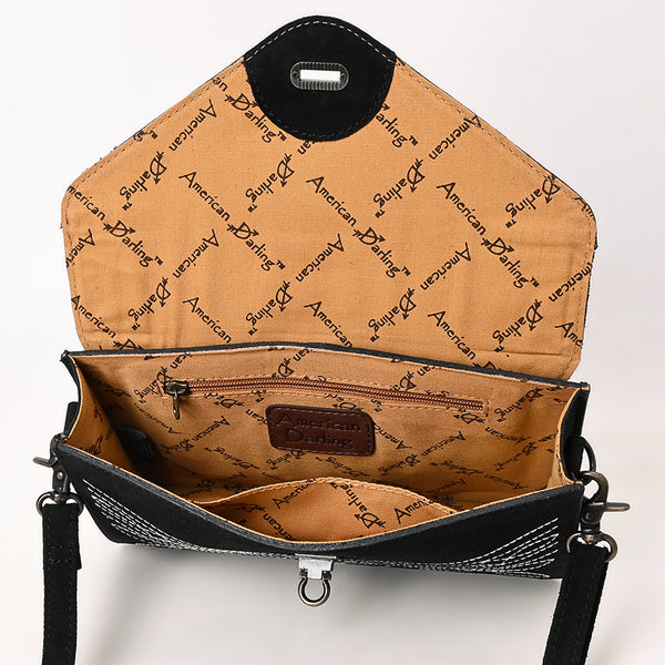 ADBG1623A American Darling Black Western Genuine Suede Leather Envelop Bag with Hand-Tooled Detailing
