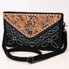 ADBG1623A American Darling Black Western Genuine Suede Leather Envelop Bag with Hand-Tooled Detailing