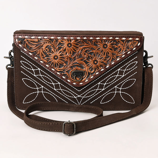 ADBG1623 American Darling Western Genuine Suede Leather Envelop Bag with Hand-Tooled Detailing