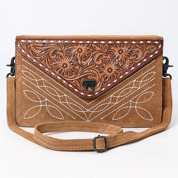 ADBG1623 American Darling Western Genuine Suede Leather Envelop Bag with Hand-Tooled Detailing