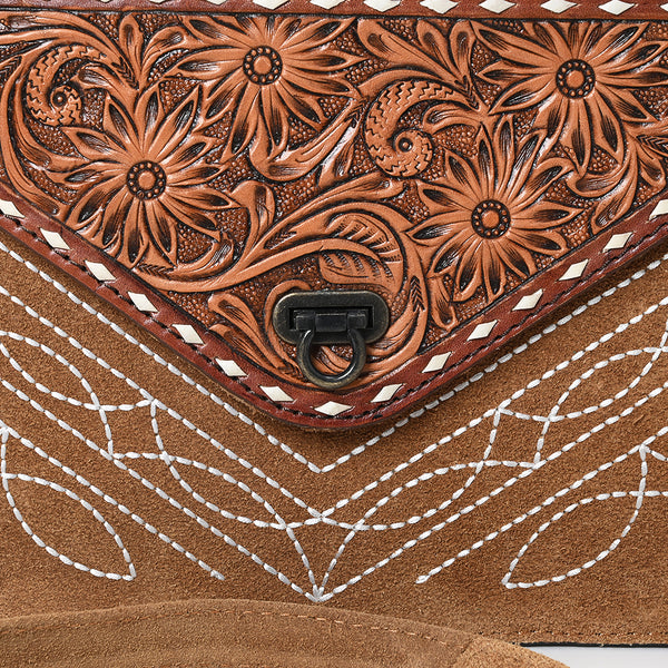 ADBG1623 American Darling Western Genuine Suede Leather Envelop Bag with Hand-Tooled Detailing