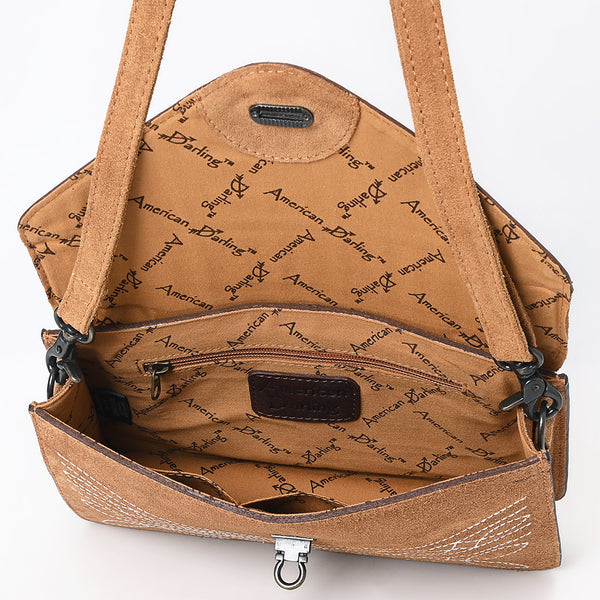 ADBG1623 American Darling Western Genuine Suede Leather Envelop Bag with Hand-Tooled Detailing