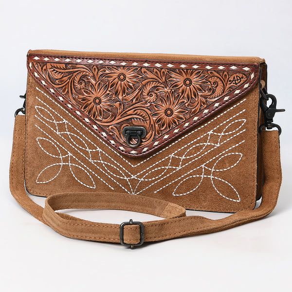 ADBG1623 American Darling Western Genuine Suede Leather Envelop Bag with Hand-Tooled Detailing