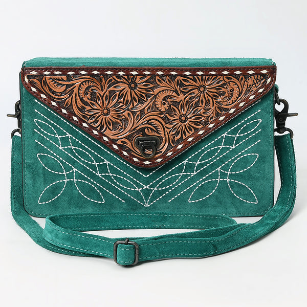 ADBG1623 American Darling Western Genuine Suede Leather Envelop Bag with Hand-Tooled Detailing