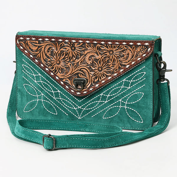 ADBG1623 American Darling Western Genuine Suede Leather Envelop Bag with Hand-Tooled Detailing