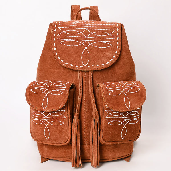ADBG1624 American Darling Western Genuine Suede Leather Backpack Bag with Craftsmanship and Boot-Stitched Accents