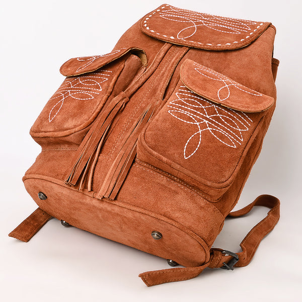 ADBG1624 American Darling Western Genuine Suede Leather Backpack Bag with Craftsmanship and Boot-Stitched Accents