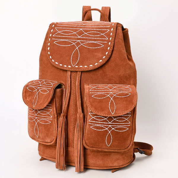 ADBG1624 American Darling Western Genuine Suede Leather Backpack Bag with Craftsmanship and Boot-Stitched Accents