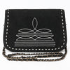 ADBG1626A American Darling Black Genuine Suede Western Leather Crossbody Bag with Buck Stitch & Boot-Stitched Detailing