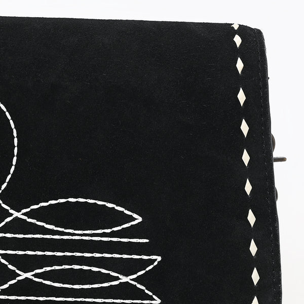 ADBG1626A American Darling Black Genuine Suede Western Leather Crossbody Bag with Buck Stitch & Boot-Stitched Detailing