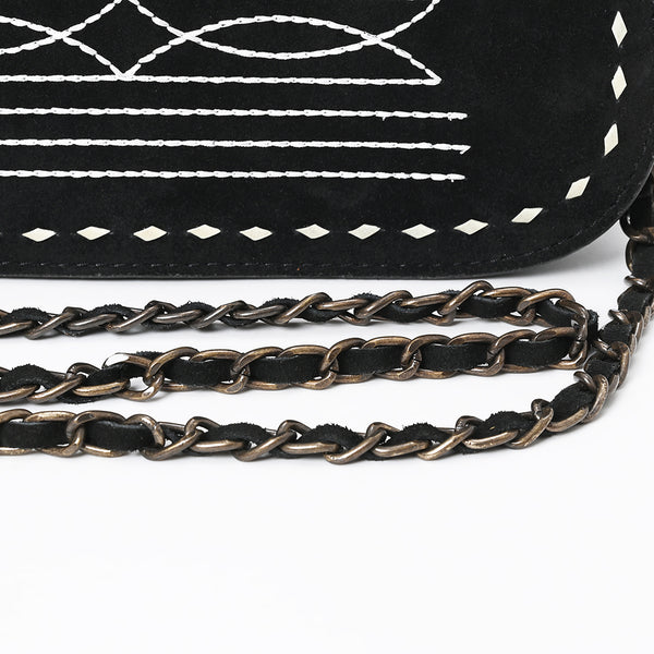 ADBG1626A American Darling Black Genuine Suede Western Leather Crossbody Bag with Buck Stitch & Boot-Stitched Detailing