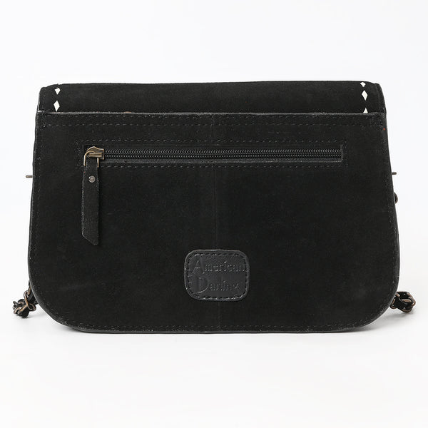 ADBG1626A American Darling Black Genuine Suede Western Leather Crossbody Bag with Buck Stitch & Boot-Stitched Detailing