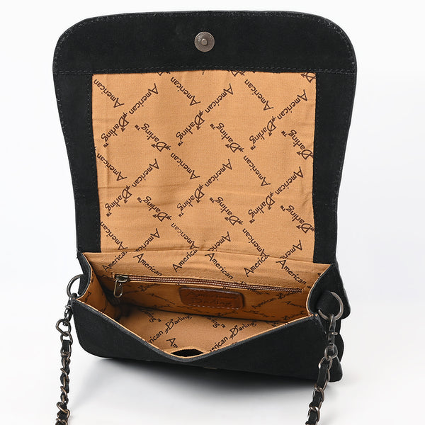 ADBG1626A American Darling Black Genuine Suede Western Leather Crossbody Bag with Buck Stitch & Boot-Stitched Detailing