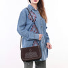 ADBG1626 American Darling Western Genuine Suede Leather Crossbody Bag with Buck Stitch & Boot-Stitched Detailing