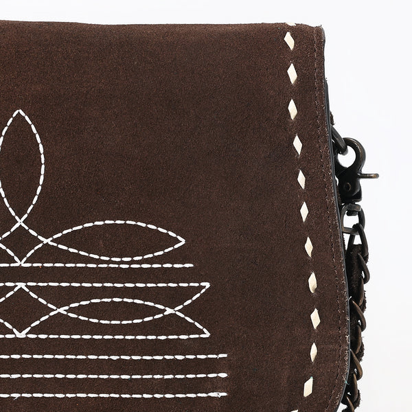 ADBG1626 American Darling Western Genuine Suede Leather Crossbody Bag with Buck Stitch & Boot-Stitched Detailing