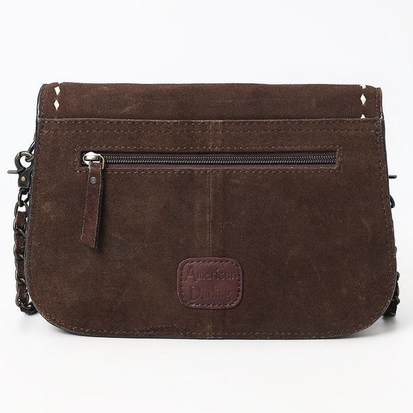 ADBG1626 American Darling Western Genuine Suede Leather Crossbody Bag with Buck Stitch & Boot-Stitched Detailing
