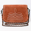 ADBG1626 American Darling Western Genuine Suede Leather Crossbody Bag with Buck Stitch & Boot-Stitched Detailing