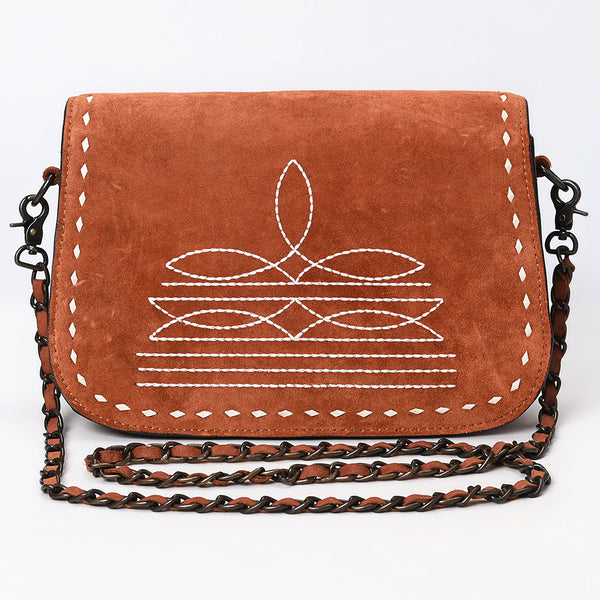 ADBG1626 American Darling Western Genuine Suede Leather Crossbody Bag with Buck Stitch & Boot-Stitched Detailing