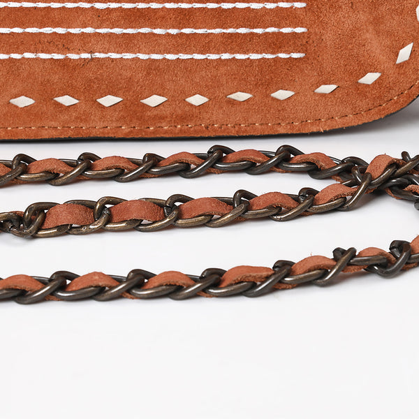 ADBG1626 American Darling Western Genuine Suede Leather Crossbody Bag with Buck Stitch & Boot-Stitched Detailing