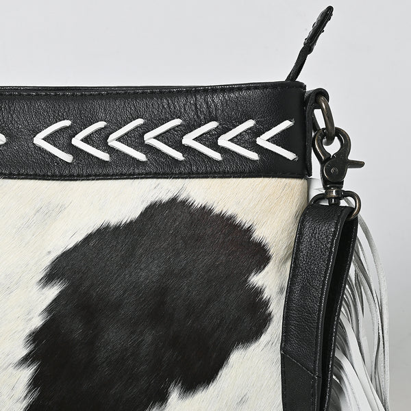 ADBG1628 American Darling Hair-On Cowhide Western Leather Crossbody Bag with Fringes & Genuine Leather Trim