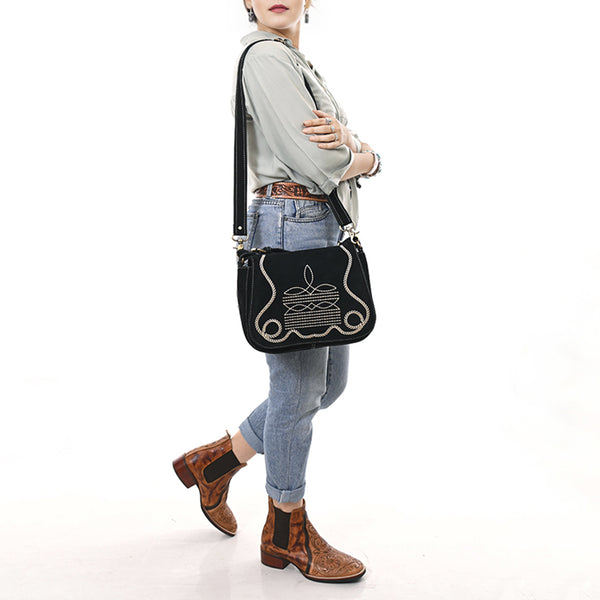 ADBGA670 American Darling Genuine suede Western Crossbody Bag with Embroidery