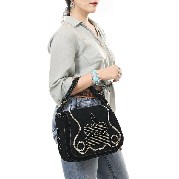 ADBGA670 American Darling Genuine suede Western Crossbody Bag with Embroidery