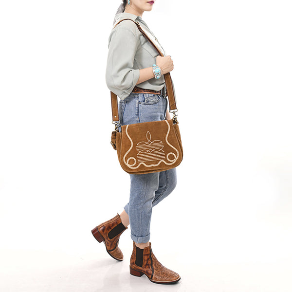 ADBGA670 American Darling Genuine suede Western Crossbody Bag with Embroidery