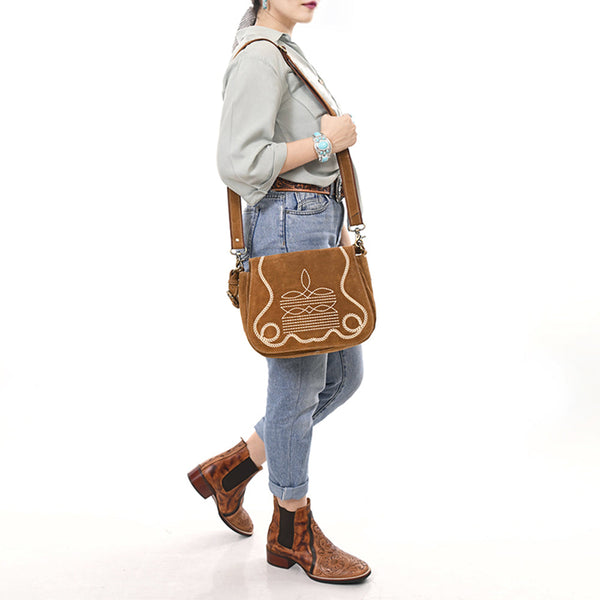 ADBGA670 American Darling Genuine suede Western Crossbody Bag with Embroidery