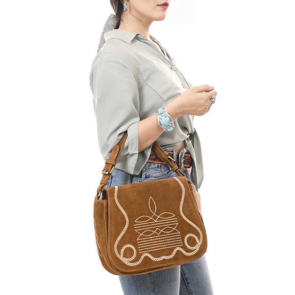 ADBGA670 American Darling Genuine suede Western Crossbody Bag with Embroidery