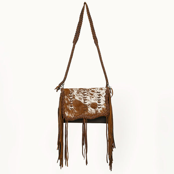 ADBGM518 Hair-On Cowhide Crossbody Clutch Bag with Fringe - Western Leather Boho Saddle Purse