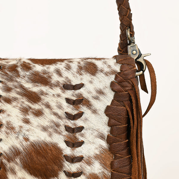 ADBGM518 Hair-On Cowhide Crossbody Clutch Bag with Fringe - Western Leather Boho Saddle Purse