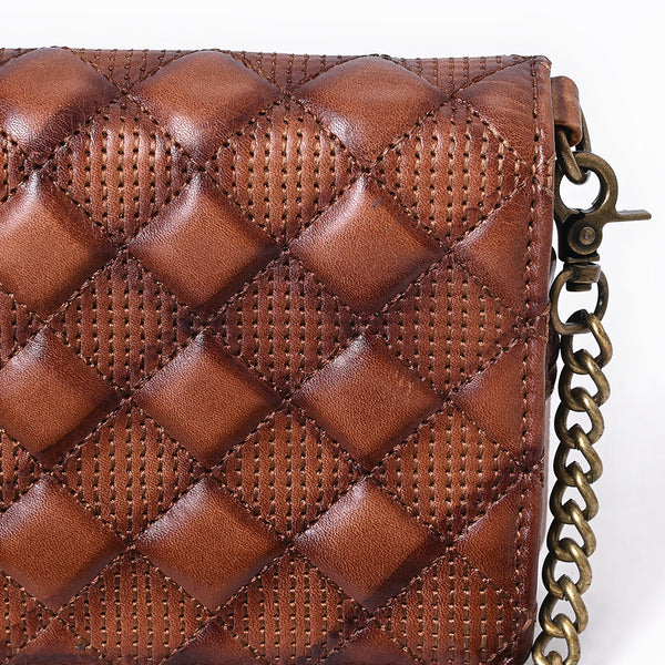 ADBGM519 Quilted Genuine Leather Chain Bag - Western Organiser Clutch with Antique Finish